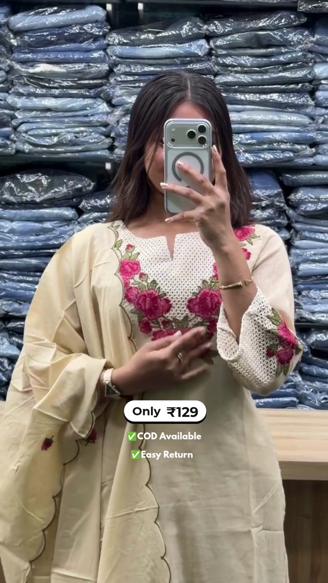 Women's Long Kurti with Palazzo & Dupatta Set