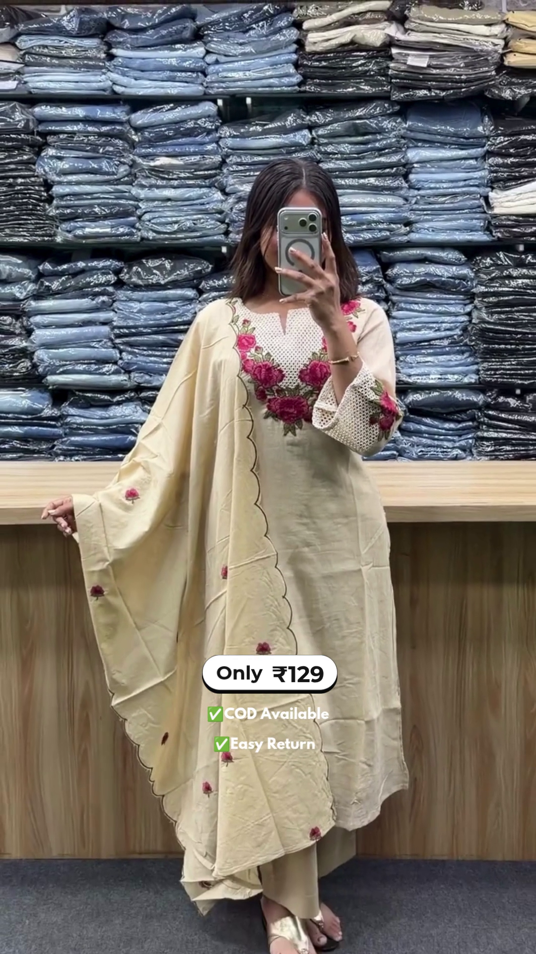 Women's Long Kurti with Palazzo & Dupatta Set - Image 4