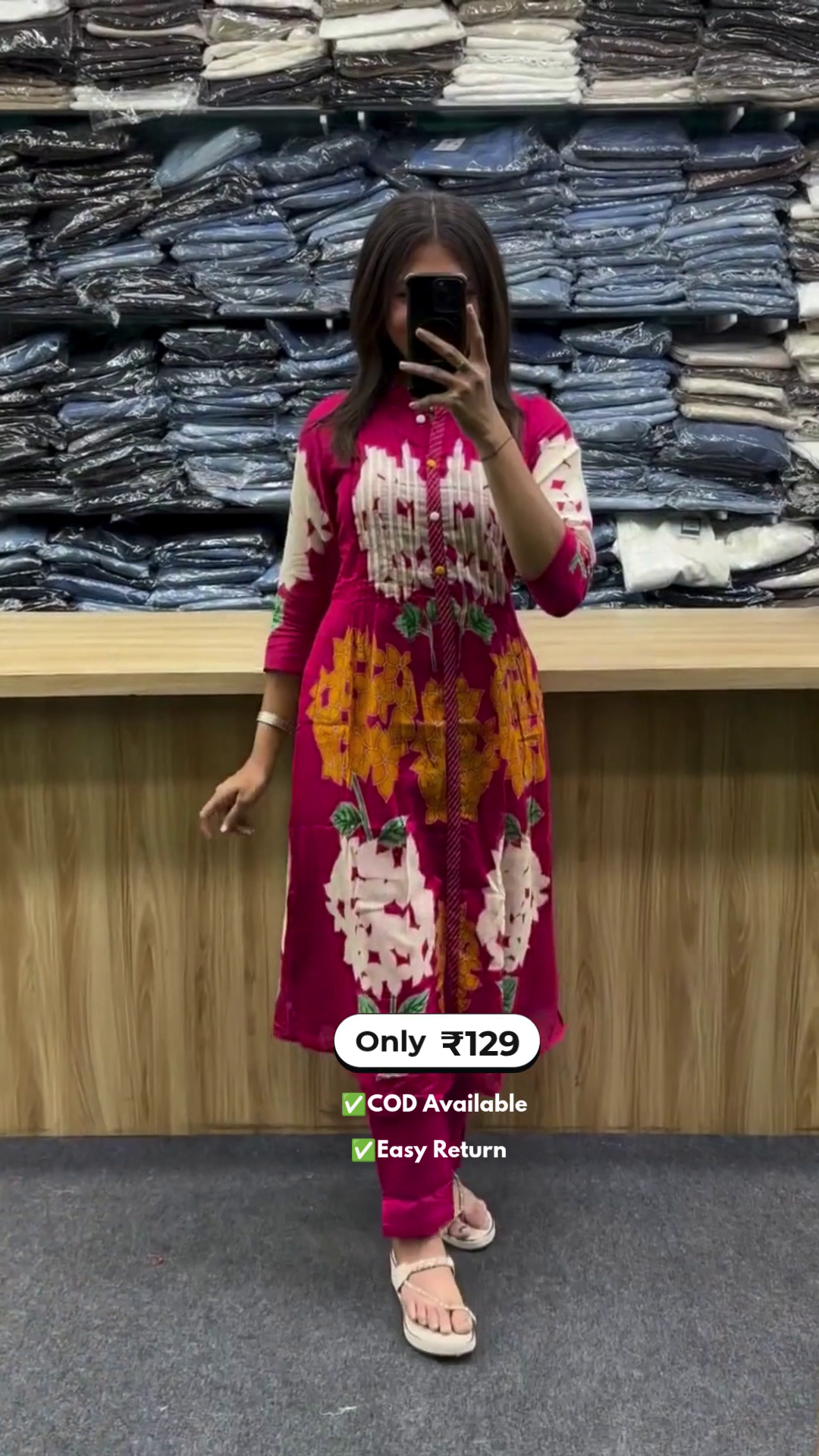 Women's Long Round Neck Kurti with Pant - Image 2